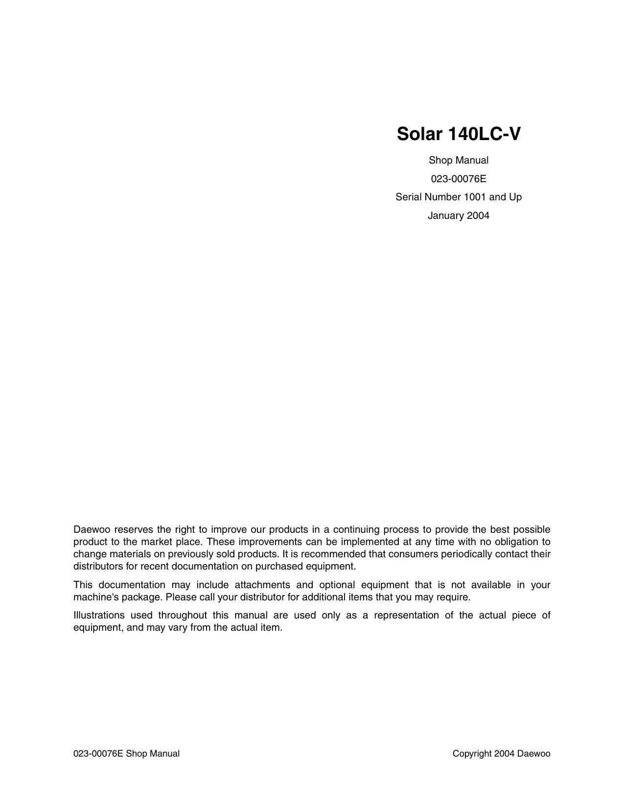 Solar S140LC-V Shop Manual Daewoo Doosan